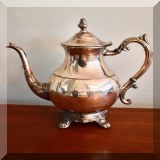 S96. Rogers silverplate footed teapot. 10”h - $24 